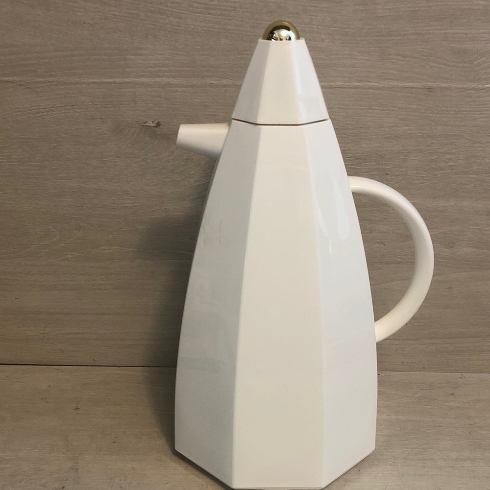 Vintage MCM Studio Nova Carafe: White Nonagon Thermos with Silver Ball Lid